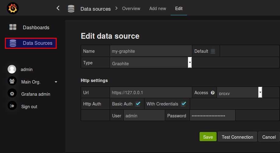 Grafana can work with different datasources, we will use graphite